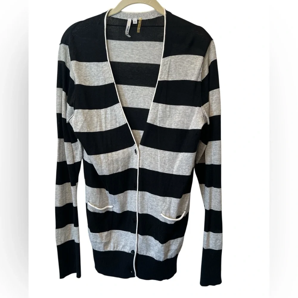 Michael Stars 100% Cotton Striped One Size Button Front Cardigan Collegiate